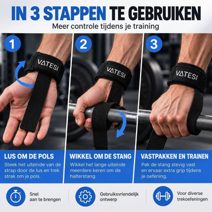 Lifting straps - Gym Straps - Wrist Straps - Deadlift Straps - Fitness, Crossfit & Krachttraining - One Size - Zwart