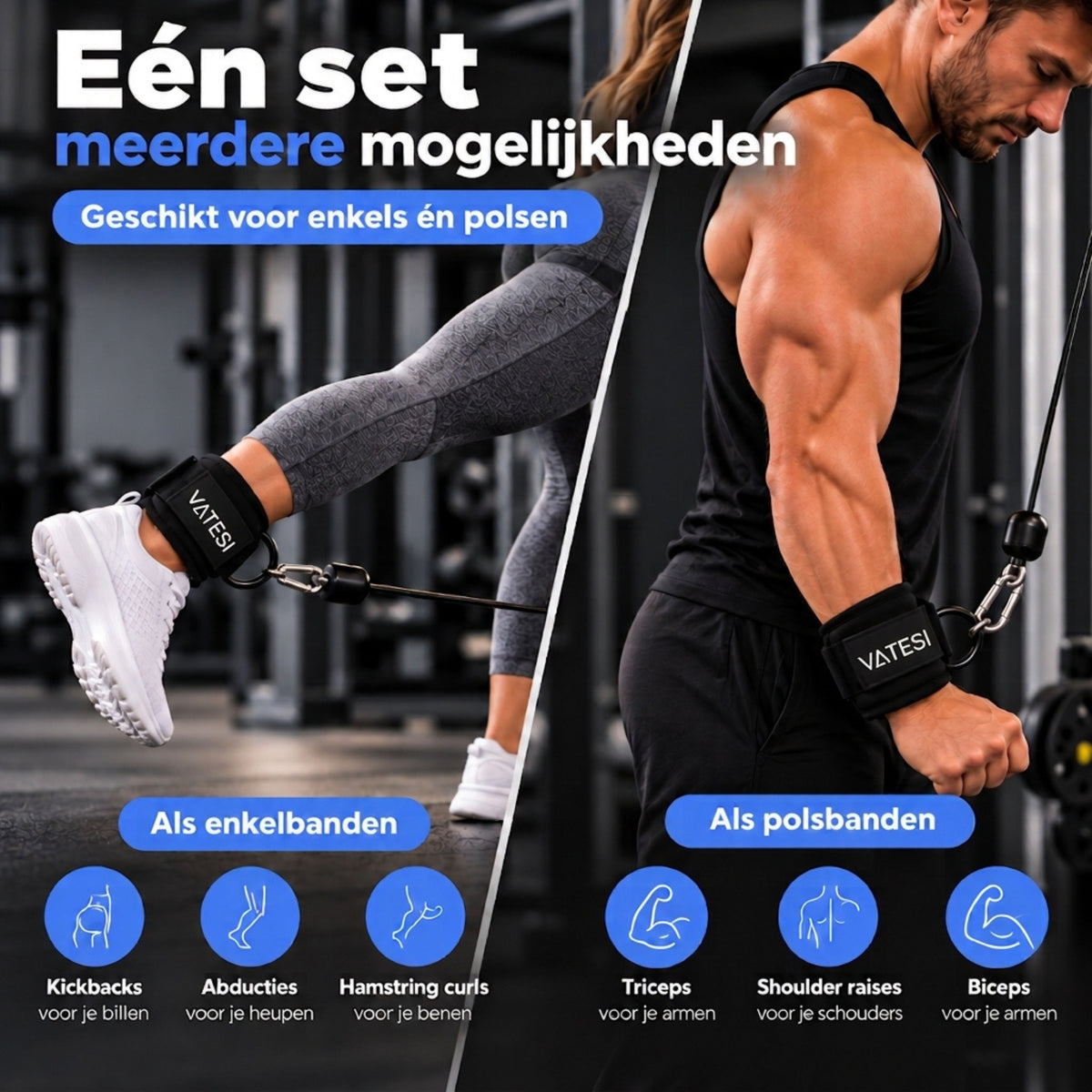 Ankle Strap - Ook Geschikt als Pols Strap - Wrist cuffs - Gym - Fitness - Enkelband Fitness - Enkel Straps - Set van 2 Stuks