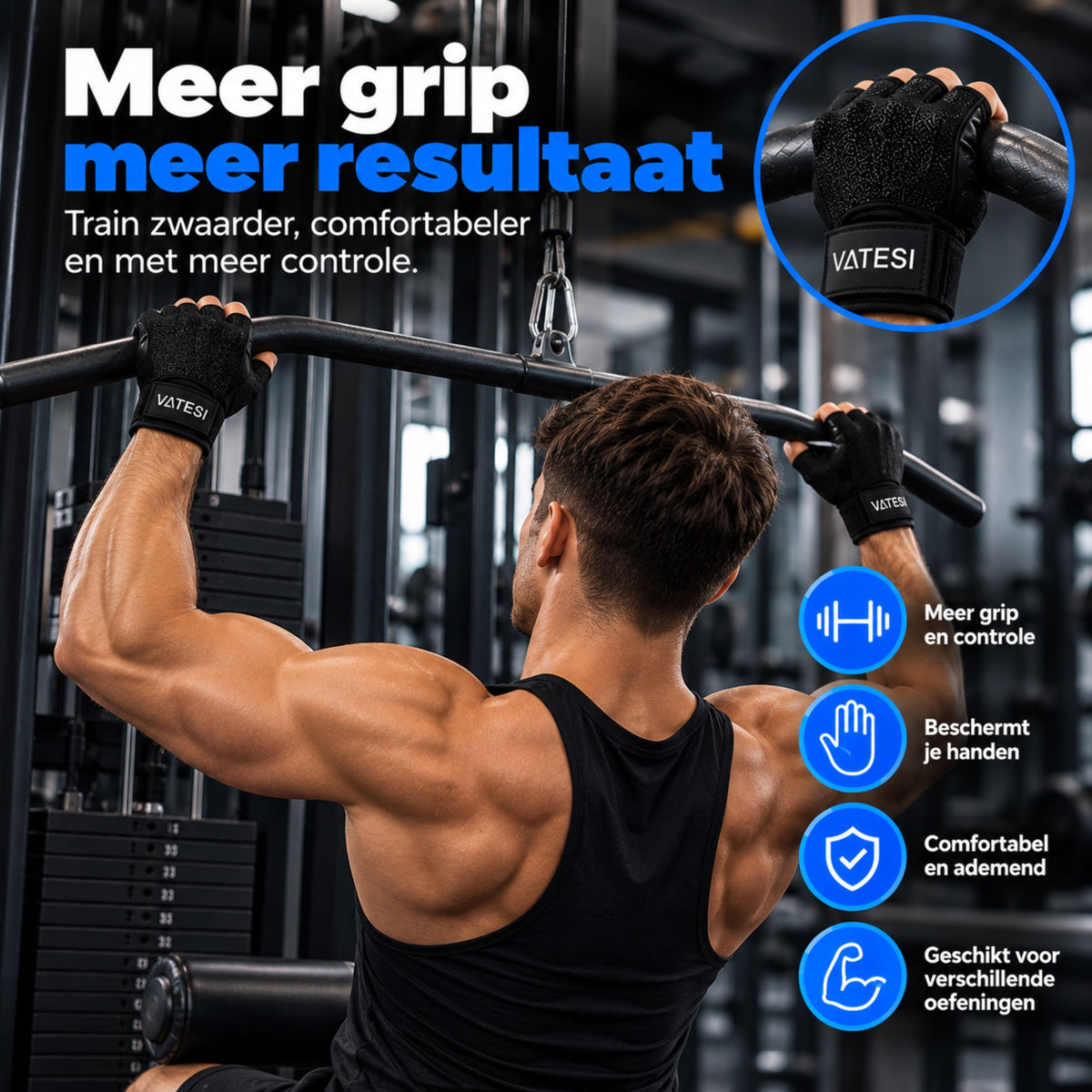 Fitness Handschoenen - Krachttraining, Gym & Crossfit - Sporthandschoenen geschikt voor Dames & Heren - Zwart - Maat: L