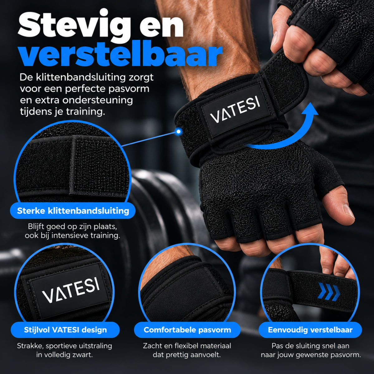 Fitness Handschoenen - Krachttraining, Gym & Crossfit - Sporthandschoenen geschikt voor Dames & Heren - Zwart - Maat: L