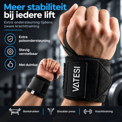 Wrist Wraps - Polsband voor Fitness - Polsbrace - Krachttraining - 2 Stuks - Zwart