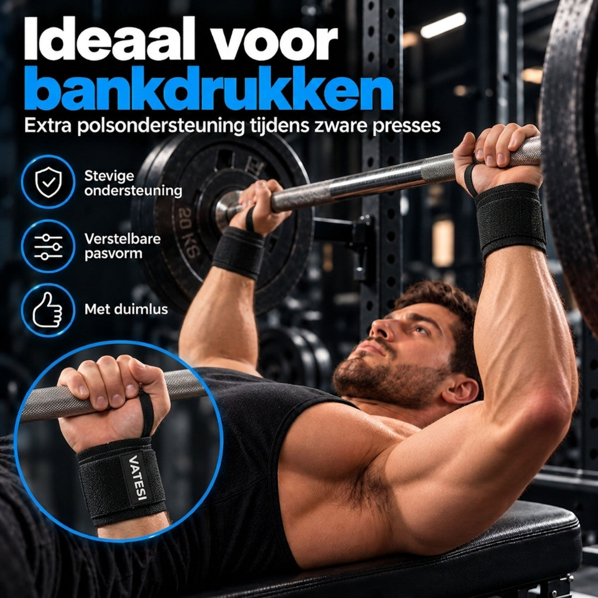 Wrist Wraps - Polsband voor Fitness - Polsbrace - Krachttraining - 2 Stuks - Zwart