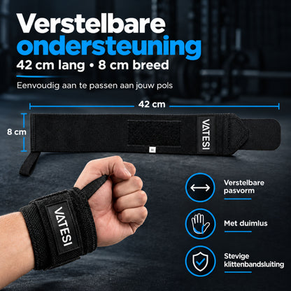 Wrist Wraps - Polsband voor Fitness - Polsbrace - Krachttraining - 2 Stuks - Zwart