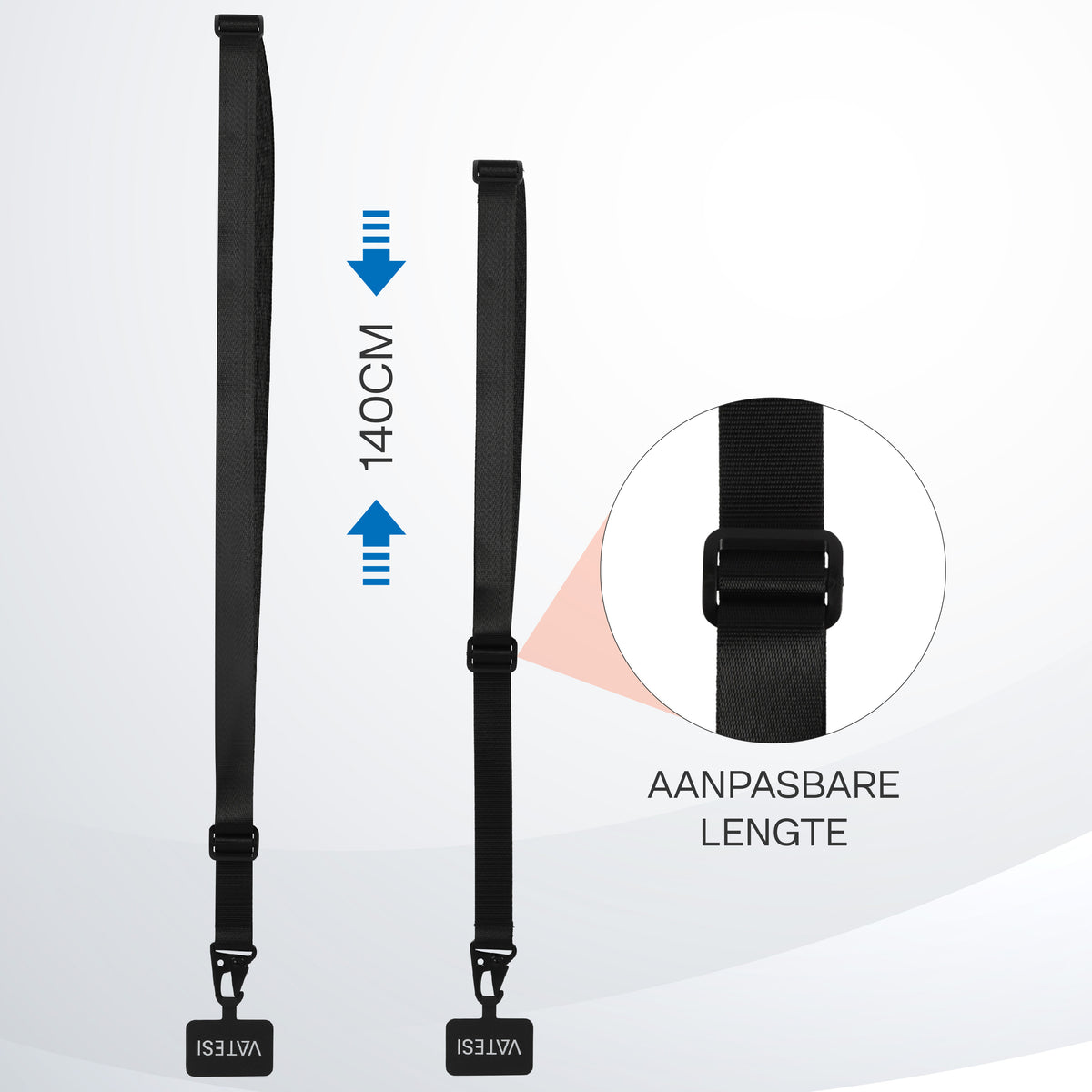 Telefoonkoord Universeel - Telefoonketting - Telefoonkoord Verstelbaar - 150 CM - Zwart