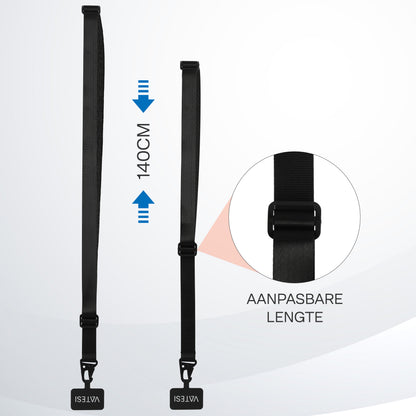 Telefoonkoord Universeel - Telefoonketting - Telefoonkoord Verstelbaar - 150 CM - Zwart