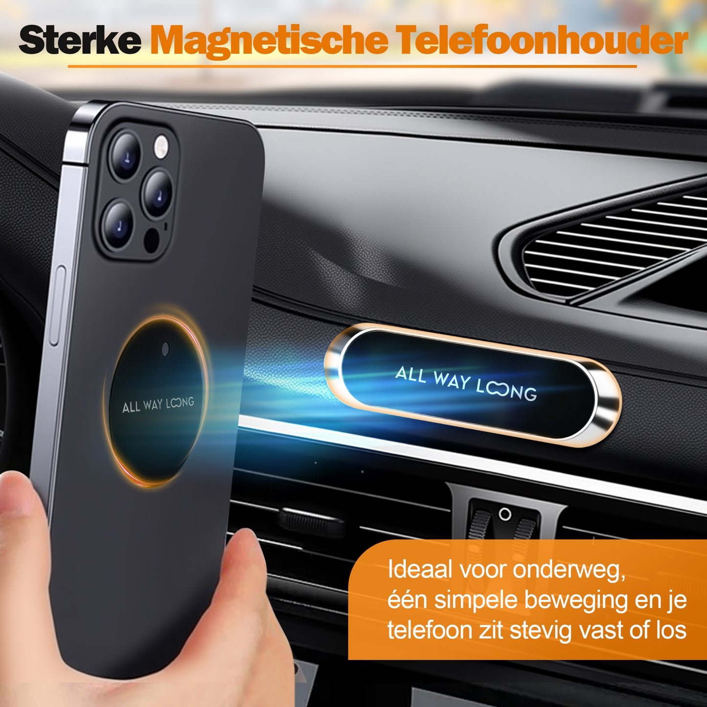Telefoonhouder Auto Magnetisch Dashboard - Off-Road & Drempel Proof - Zwart