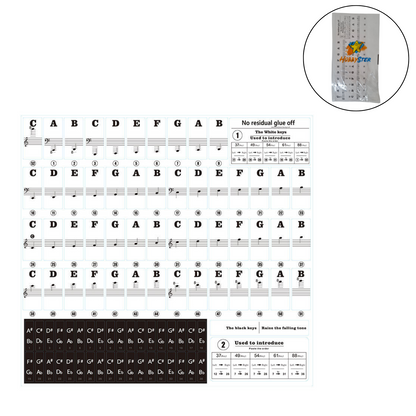 Piano Stickers - Keyboard Stickers - Eenvoudig Muzieknoten Leren - 49/54/61/88 Toetsen - Zwart