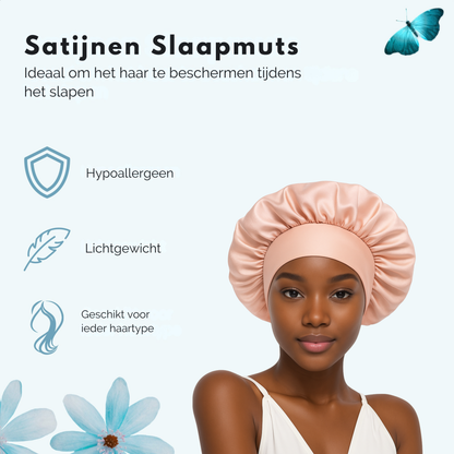 Bonnet Satijn Verstelbaar - Satijnen Slaapmuts - Dubbelzijdige Voering & Klittenband Sluiting