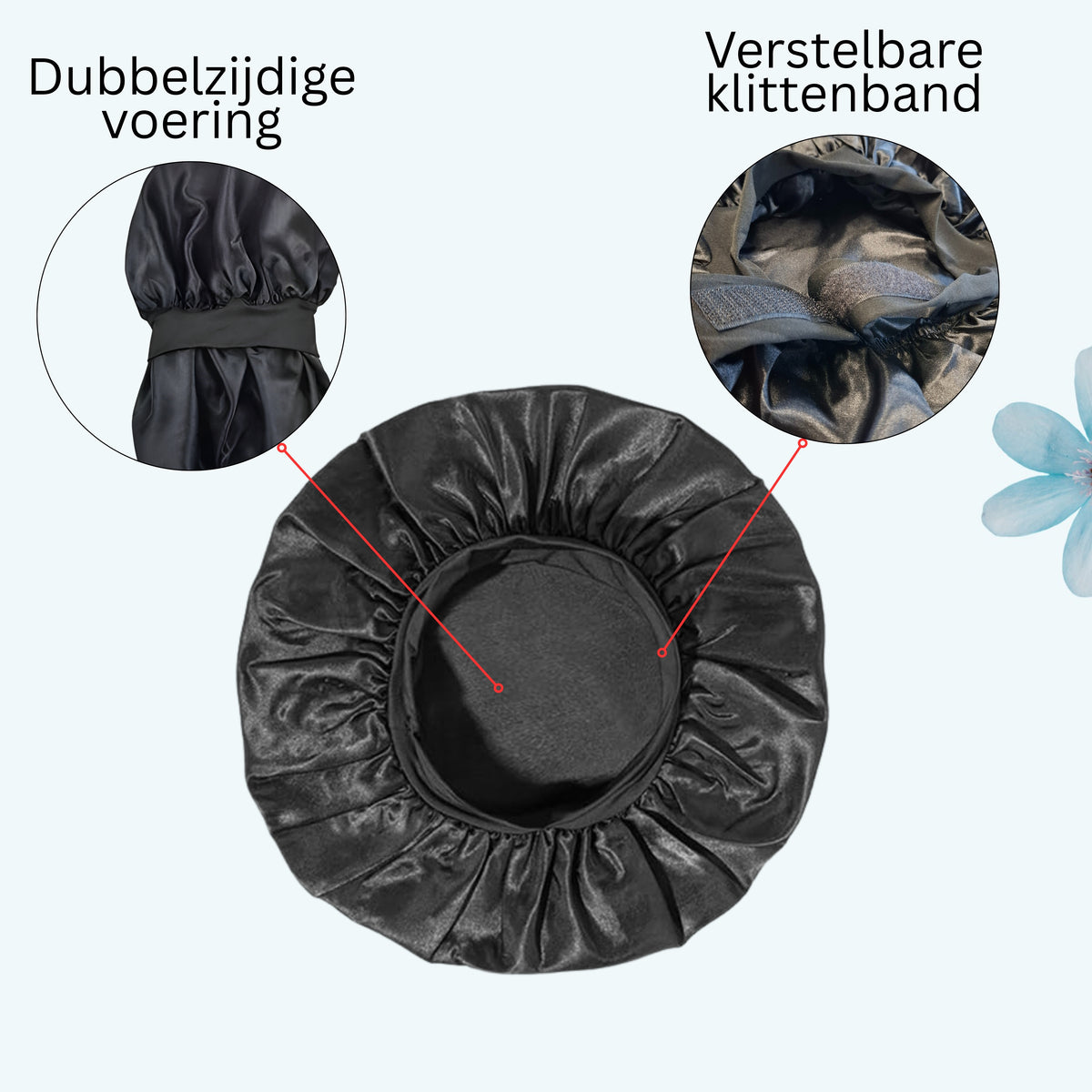 Bonnet Satijn Verstelbaar - Satijnen Slaapmuts - Dubbelzijdige Voering & Klittenband Sluiting