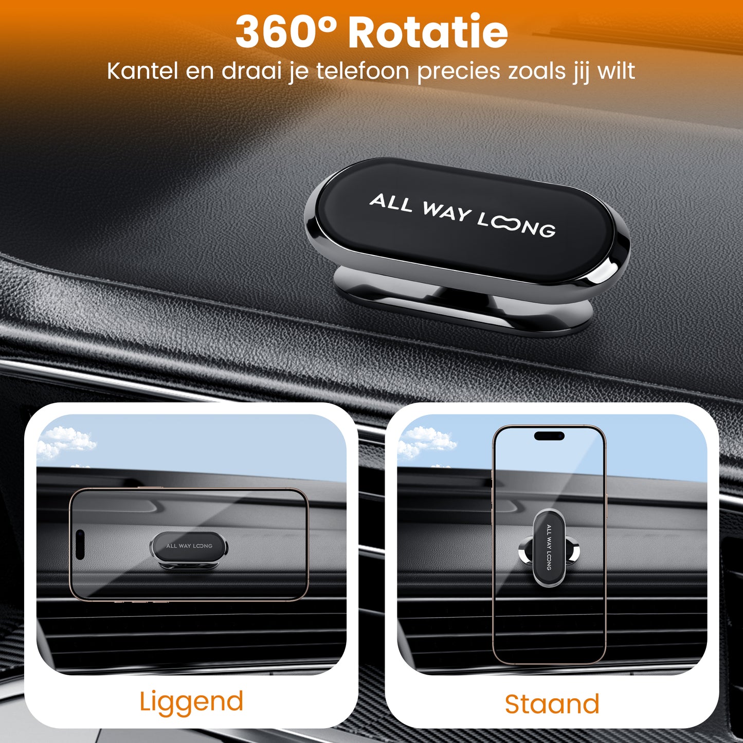 Telefoonhouder Auto Magnetisch - Dashboard - GSM Houder Auto - Off-Road & Drempel Proof - Magneet telefoonhouder - 360º Draaibaar