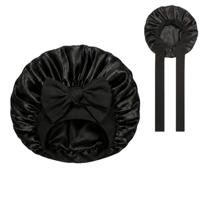 Luxe Bonnet Satijn Verstelbaar - 2 Stuks - Satijnen Slaapmuts - Haarnetjes - Unisex - Zwart