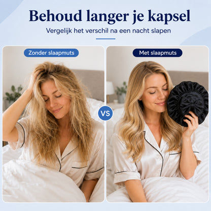 Luxe Bonnet Satijn Verstelbaar - 2 Stuks - Satijnen Slaapmuts - Haarnetjes - Unisex - Zwart