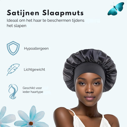 Bonnet Satijn Verstelbaar - Satijnen Slaapmuts - Dubbelzijdige Voering & Klittenband Sluiting