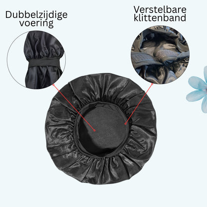 Bonnet Satijn Verstelbaar - Satijnen Slaapmuts - Dubbelzijdige Voering & Klittenband Sluiting