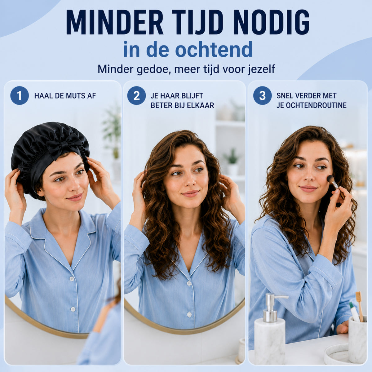 Luxe Bonnet Satijn Verstelbaar - 2 Stuks - Satijnen Slaapmuts - Haarnetjes - Unisex - Zwart