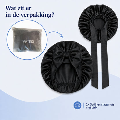 Luxe Bonnet Satijn Verstelbaar - 2 Stuks - Satijnen Slaapmuts - Haarnetjes - Unisex - Zwart