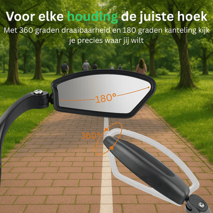 Fietsspiegel Links - Geschikt voor Ebike, Scooter & Fiets - Achteruitkijkspiegel op Stuur - Verstelbaar - Zwart