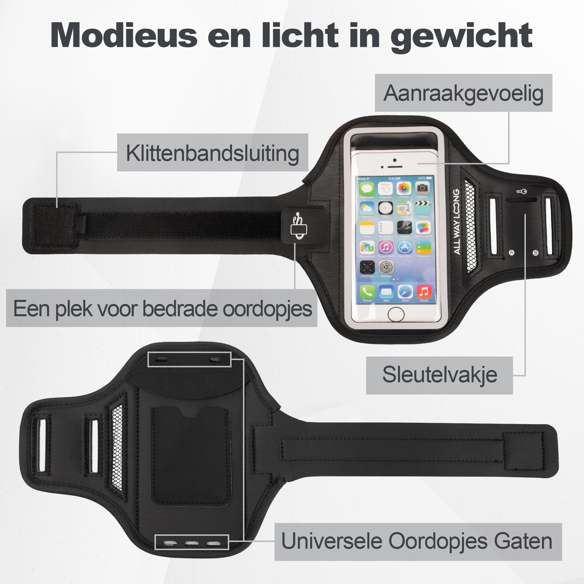 Extra opbergruimte in telefoonhouder armband voor sleutels