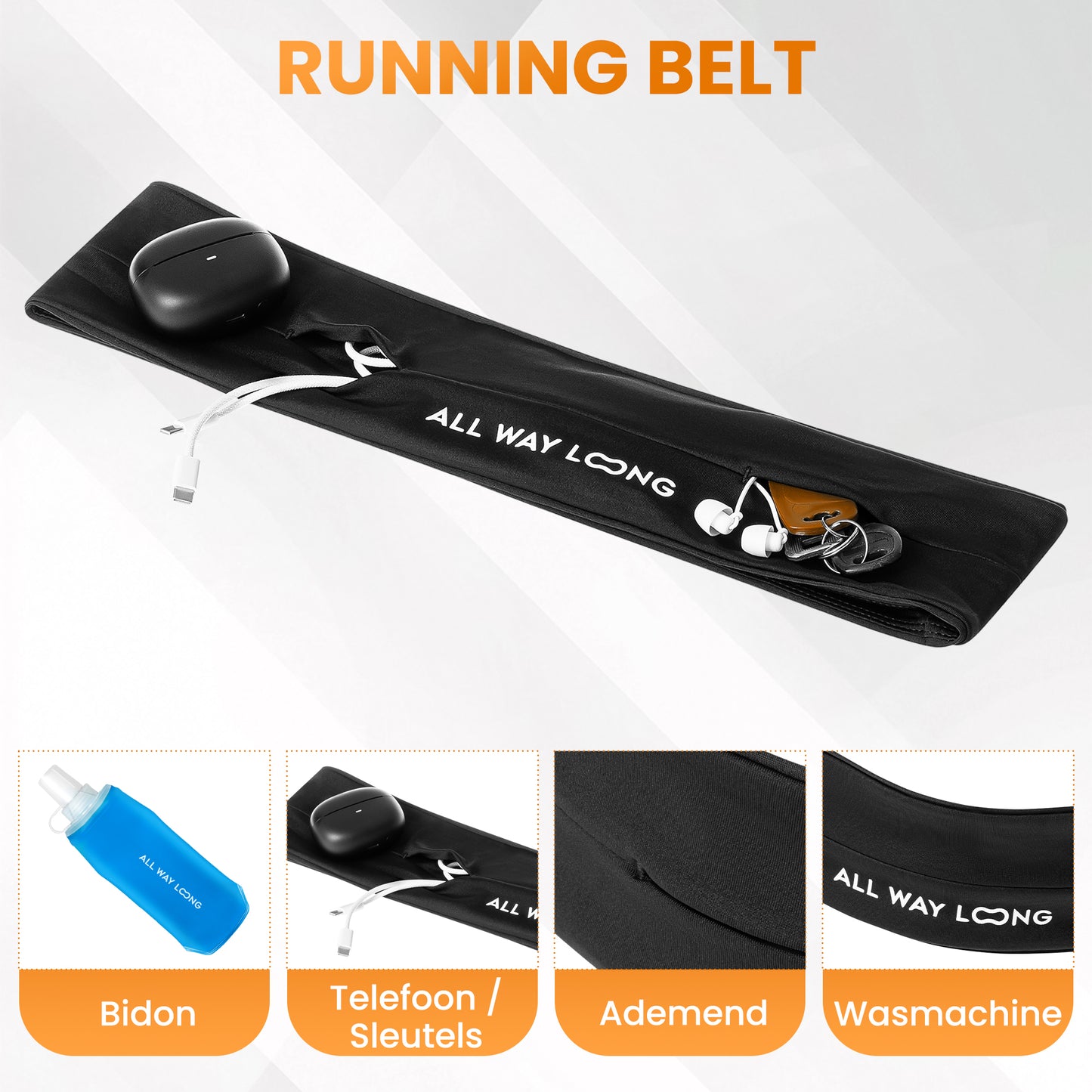 Hardloopriem Elastisch - Running Belt - Zwart