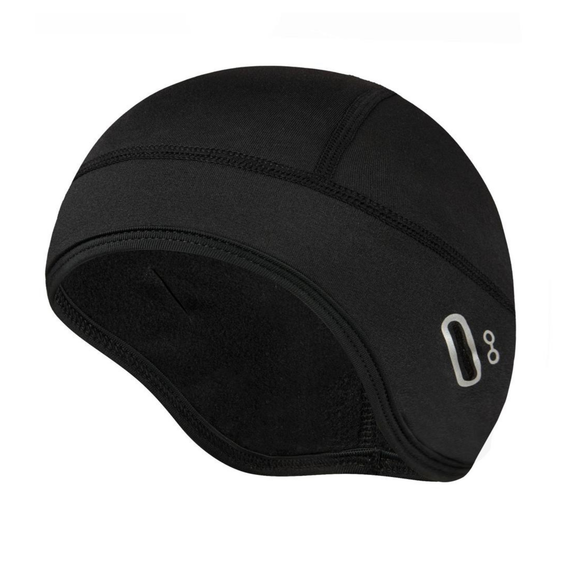 Voorkant van zwarte thermo helm muts voor fiets, scooter of motor