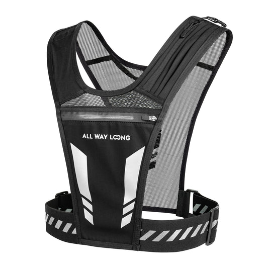 hoofdafbeeding van reflecterend hardloopvest met bidon- en telefoonhouder