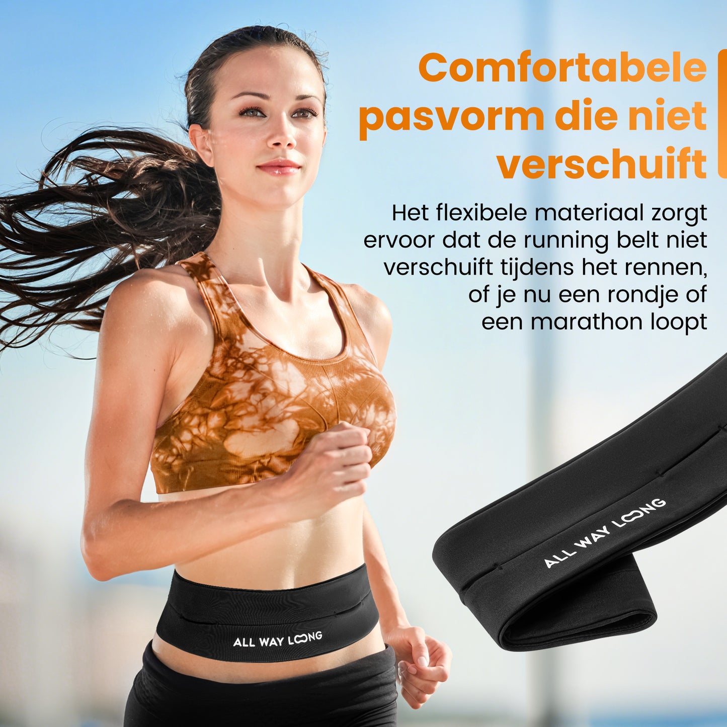 Hardloopriem Elastisch - Running Belt - Zwart