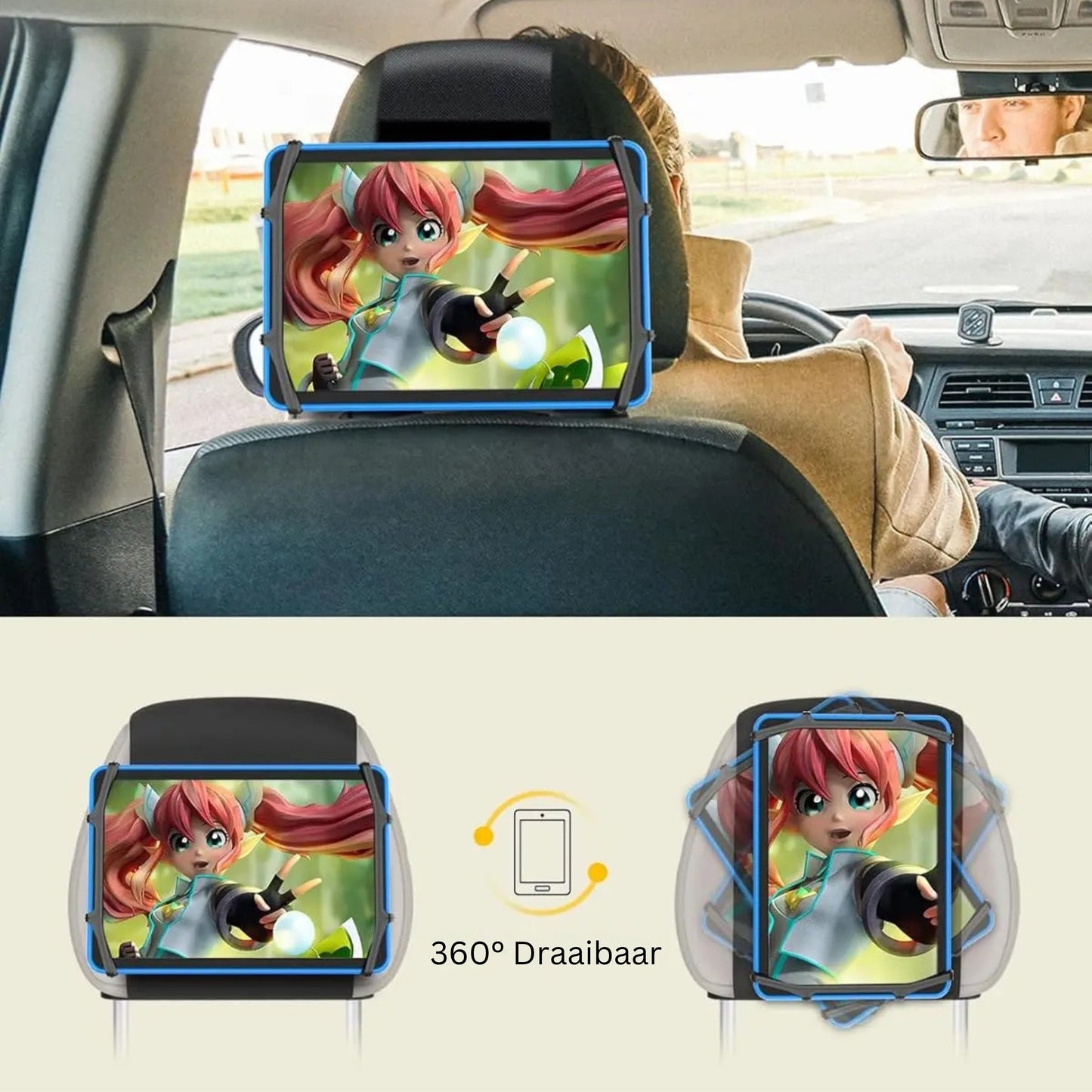 Tablet Houder Auto Hoofdsteun - Zwart