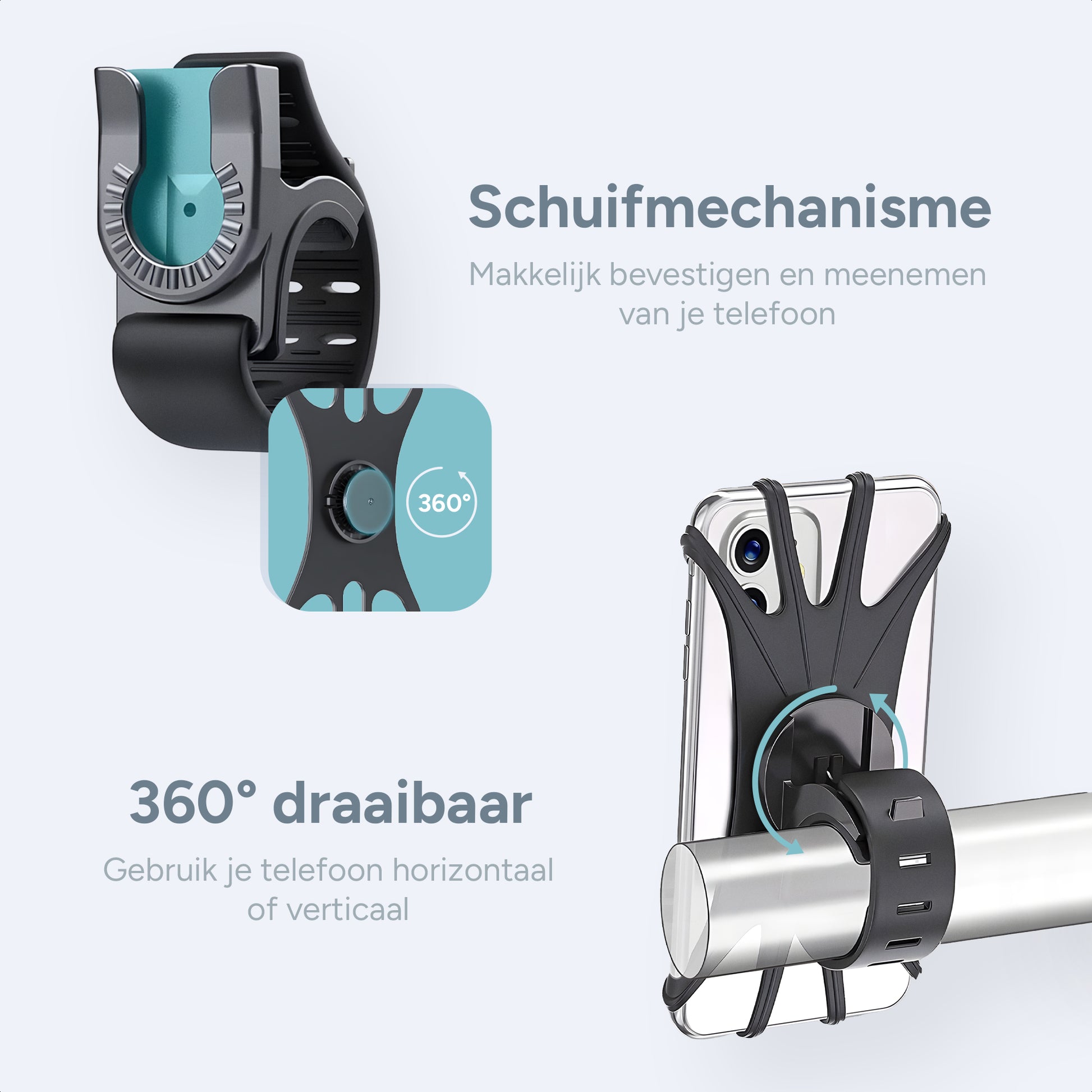 Telefoonhouder fiets met schuifmechaniscme om telefoon makkelijk van stuur af te nemen