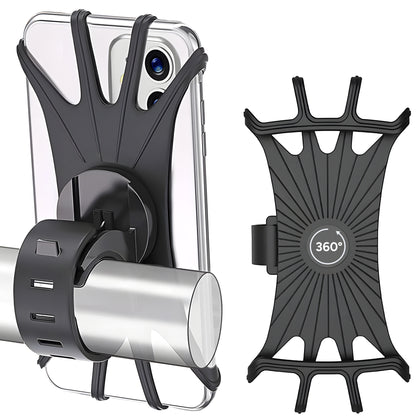 Voorkant en achterkant van telefoonhouder voor fiets met 360 graden rotatie